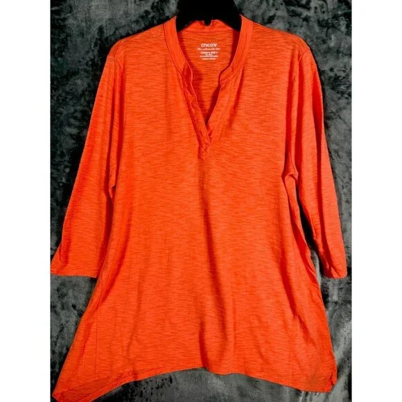 Chico’s The Ultimate Tee Women's Top Size 2 Large Orange 3/4 Sleeve - Picture 1 of 15
